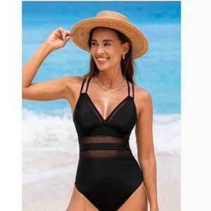 NWT: Cupshe Black Mesh Detail One-Piece Swimsuit